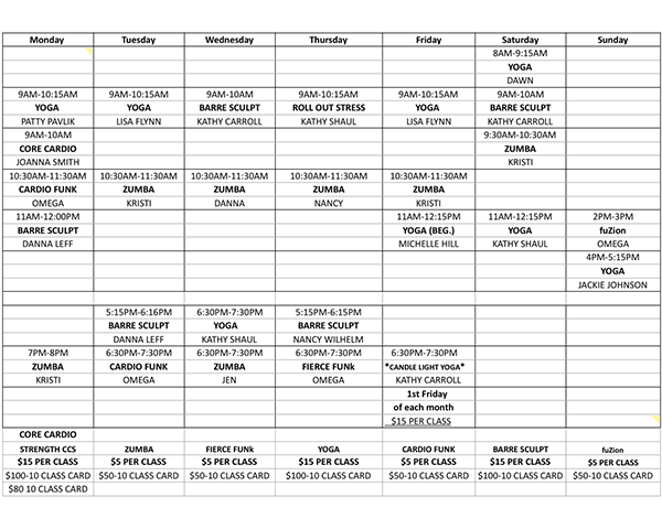 2016 Fitness Schedule - Dance Stop Studios